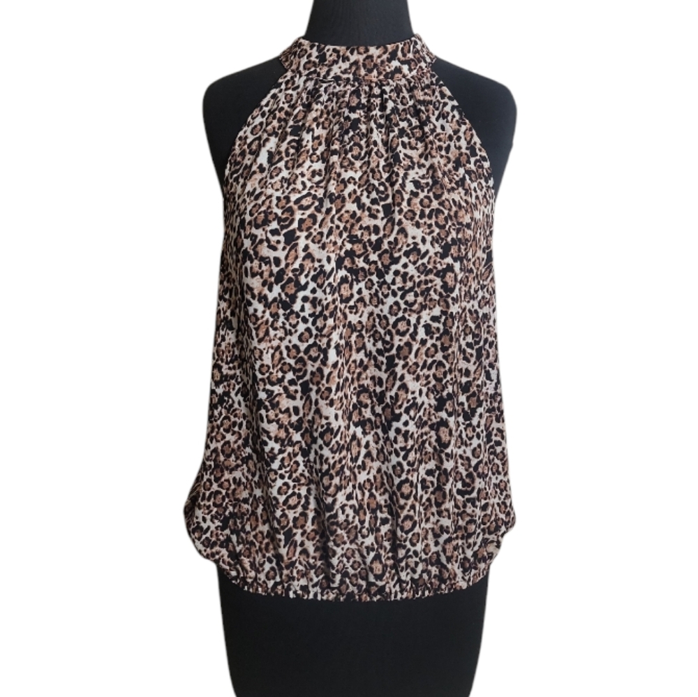 Cooper & Ella cheetah print halter tie neck sleeveless top women's medium tl